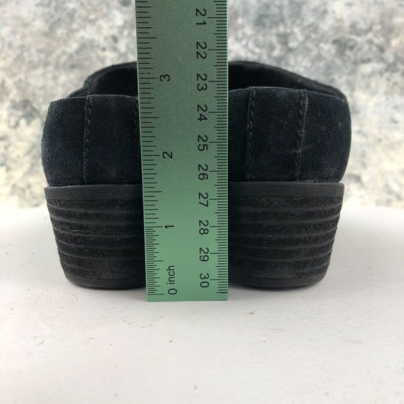 Born Women's 6M Shaya Black Distressed Leather Almond Toe Slip On Heeled Mules - Picture 5 of 13